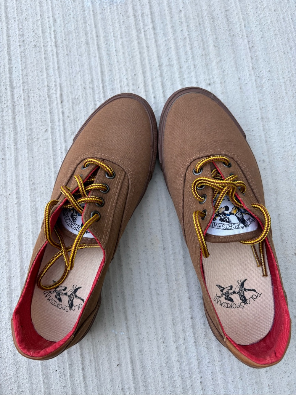 Brown Ralph Lauren Canvas Men’s Casual Shoes with Yellow Laces